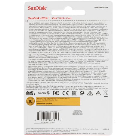 Карта памяти SDHC 32Gb UHS-I SDSDUN4-032G-GN6IN SANDISK