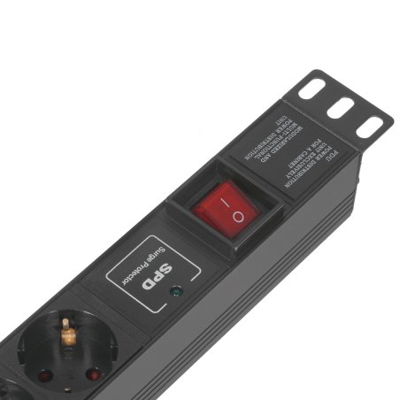 Блок розеток горизонтальный ExeGate ServerPro PDU-19H607 Al-6S-C14-SW-SPD1, 19", 1U, Алюминий, 6 Schuko, С14, выкл. с подсветкой, SPD1, черный