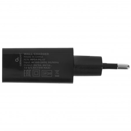 Сетевое зарядное устройство Cablexpert MP3A-PC-17, QC 3.0, 100/220V - 1 USB порт 5/9/12V, черный