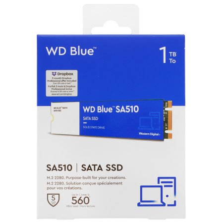 Накопитель SSD WD Blue SA510 WDS100T3B0B, 1Tb, SATA III, M.2 2280, R/W 560/520