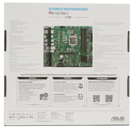 Материнская плата ASUS Pro Q570M-C/CSM, LGA1200, Intel Q570, 4xDDR4, 6xSATA, 2xM.2, 1xPCIe 4.0/3.0 x16, 2xPCIe 3.0 x1, 2xDisplayPort, 1xHDMI, 1x 1Gb LAN, 4xUSB 3.2 Gen 2 (Type-A), 2xUSB 2.0 (Type-A), 3x3.5 мм, 7.1, mATX