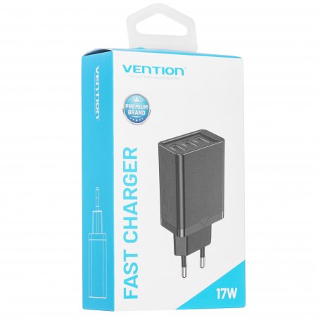 Сетевое зарядное устройство Vention на 3 порта USB 2.4A черный