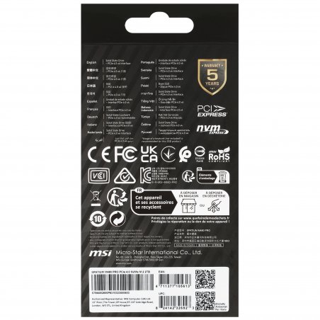 Накопитель SSD MSI SPATIUM M480 PRO, 2Tb, M.2 2280, PCIe 4.0 x4, NVMe, R/W 7400/7000