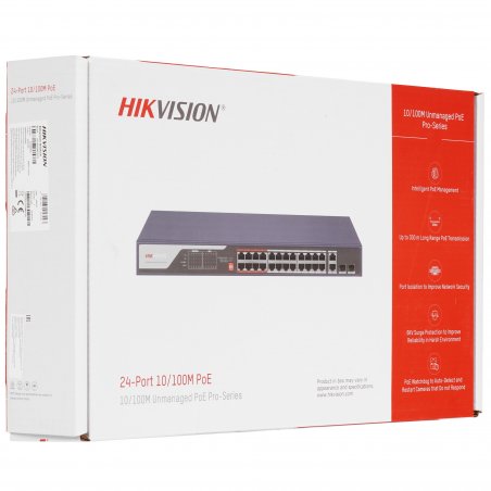 Коммутатор Hikvision DS-3E0326P-E(C), 24×1 Гбит/с PoE + 2×1 Гбит/с Combo (RJ45/SFP) + 2×1 Гбит/с SFP, неуправляемый