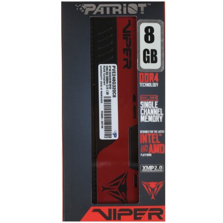 Оперативная память Patriot Viper Elite II, DDR4, 8Gb (1x8 Gb), 3200 MHz, CL18, DIMM, радиатор, красный/черный
