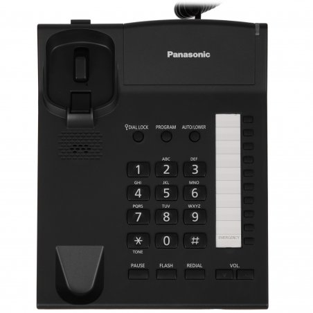Телефон проводной Panasonic KX-TS2382RUB черный индикатор вызова,повторный набор последнего номера,4 уровня громкости звонка