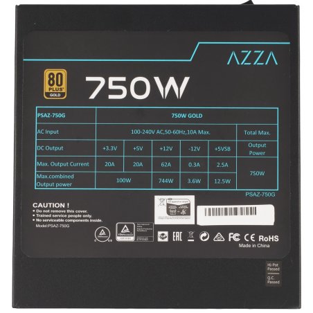 Блок питания Azza PSAZ-850G, 850Вт, 80 PLUS Gold, 120мм, модульный, черный