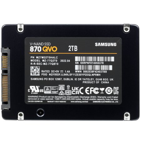 Накопитель SSD Samsung 870 QVO, 2Tb, SATA III, 2.5", R/W 530/560