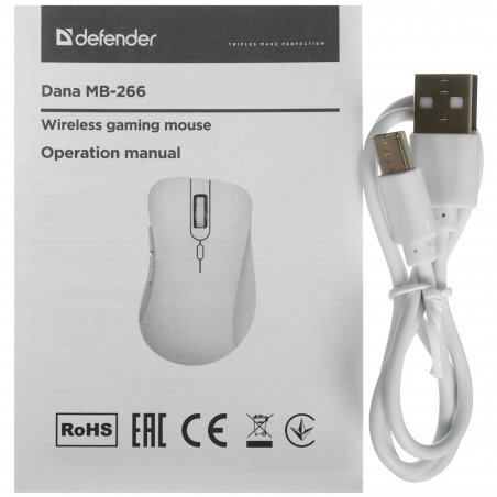 Мышь беспроводная Defender Dana MB-266 светло-серый, 3200 dpi, радиоканал, Bluetooth, USB, кнопки - 6