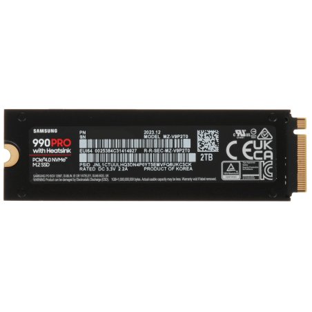 Накопитель SSD Samsung 990 PRO, 2000Gb, PCIe 4.0 x4, M.2 2280, NVMe, R/W 7450/6900, с радиатором