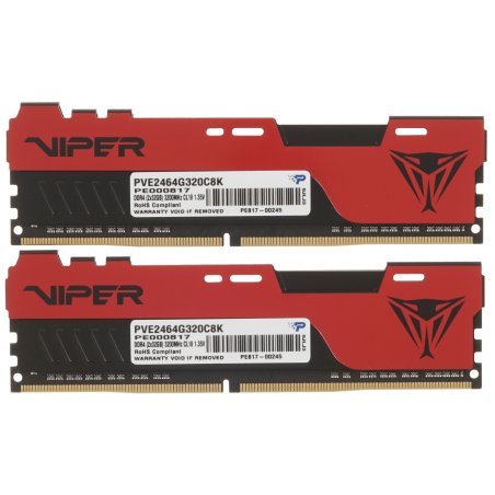 Оперативная память Patriot Viper Elite II, DDR4, 64GB (2x32 GB), 3200 MHz, CL18, DIMM, радиатор, красный/черный