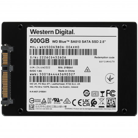 Накопитель SSD WD Blue SA510 WDS500G3B0A, 500GB, SATA III, 2.5", R/W 560/510