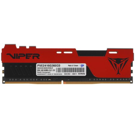 Оперативная память Patriot Viper Elite II, DDR4, 16Gb (1x16 Gb), 3600 MHz, CL20, DIMM, радиатор, красный, черный