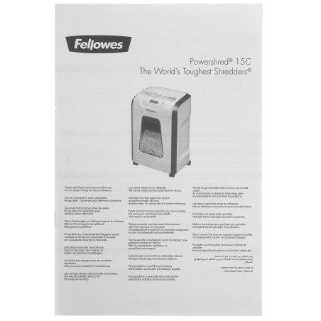 Шредер Fellowes PowerShred 15С белый (секр.P-4) фрагменты 15лист. 19лтр. скрепки скобы пл.карты