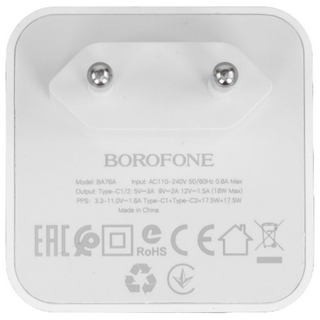 Сетевое зарядное устройство BOROFONE (6941991101113) BA76A 2Type-C 3.0A PD 35W, белый