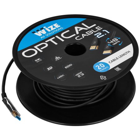 Кабель HDMI Wize AOC-8K-HM-HM-20M оптический, 20 м, 8K/60HZ 4:4:4, v.2.1, ARC, 19M/19M, HDCP 2.2, Ethernet, черный, коробка