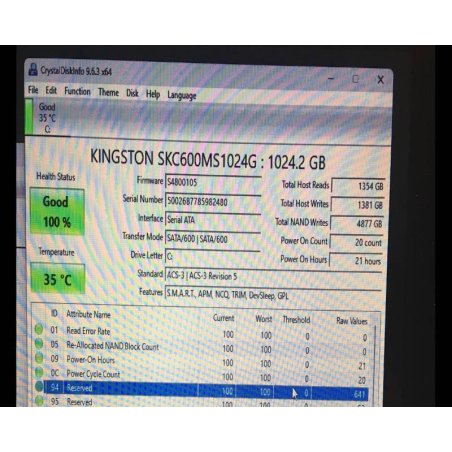 Накопитель SSD Kingston KC600, 512Gb, mSATA, R/W 550/520
