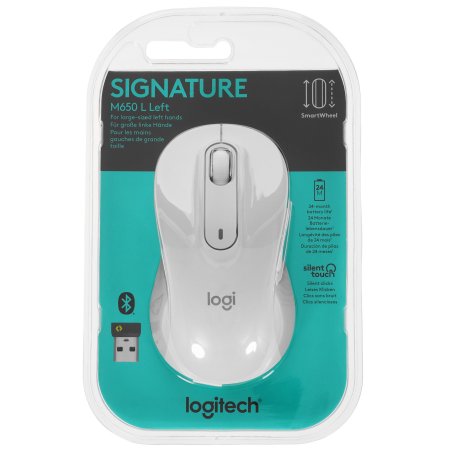 Мышь беспроводная Logitech Signature M650 L белый, 4000 dpi, радиоканал, Bluetooth, USB, кнопки - 5