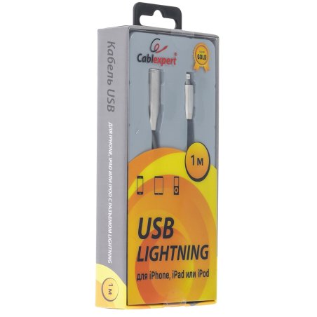Кабель Cablexpert для Apple CC-G-APUSB01Bk-1M, AM/Lightning, серия Gold, длина 1м, черный, блистер