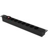 Блок розеток горизонтальный ExeGate ServerPro PDU-19H703 Al-7S-C20-SW, 19", 1U, Алюминий, 7 Schuko, С20, выкл. с подсветкой, черный