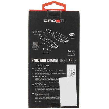 Кабель Crown USB - microUSB CMCU-3132M light blue