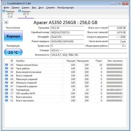 Накопитель SSD Apacer AS350 PANTHER, 512Gb, 2.5", SATA III, R/W 560/540
