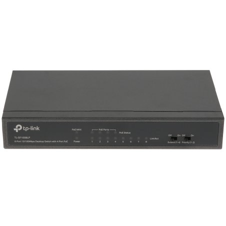 Коммутатор TP-Link 8-Port 10/100Mbps Unmanaged Switch with 4-Port PoE, metal case, desktop mount, PoE budget 41W.