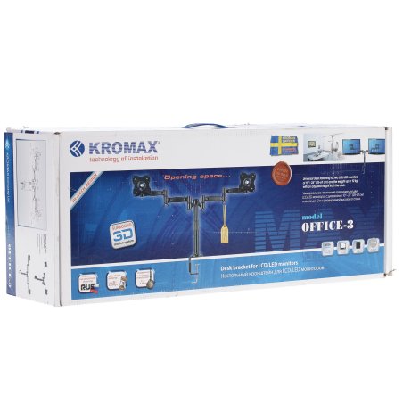 Настольное наклонно-поворотное крепление Kromax OFFICE-5, для 2-х LCD мониторов 13"-32", 5 ст. свободы, 3D вращение, VESA 75/100, max 2х6 кг GREY
