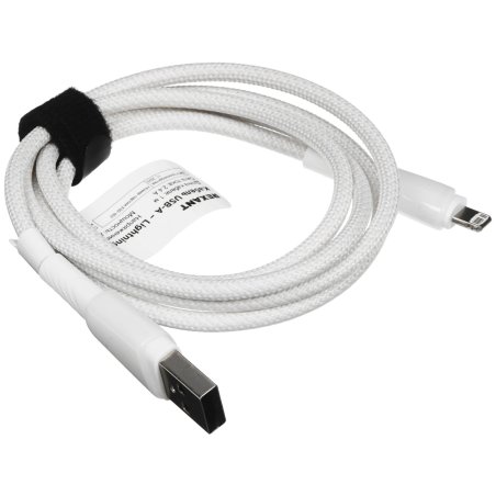 Кабель Rexant USB-A - Lightning для Apple, 2,4А, 1м, в белой нейлоновой оплетке