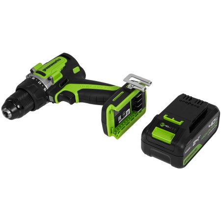 Дрель-шуруповерт аккумуляторная Greenworks GD24DD90 24V, 90 Нм, бесщеточная, 45/90Нм,2х4Ач,ЗУ,кор 3707507CUD