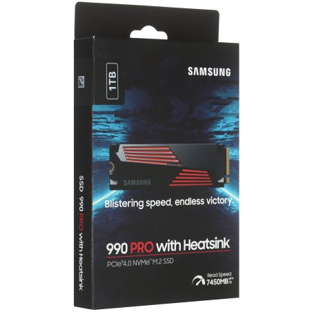 Накопитель SSD Samsung 990 PRO, 1000Gb, PCIe 4.0 x4, M.2 2280, NVMe, R/W 7450/6900, с радиатором