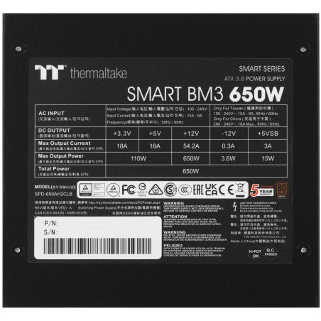 Блок питания Thermaltake Smart BM3 (PS-SPD-0650MNFABE-3), 650Вт, 80 PLUS Bronze, 120мм, модульный, черный