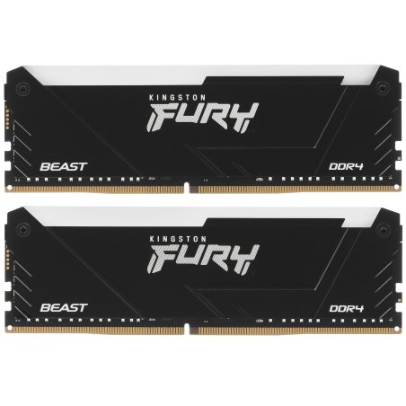 Оперативная память Kingston Fury Beast, DDR4, 16Gb (2x8Gb), 3200MHz, CL16, DIMM, с радиатором, RGb, черный