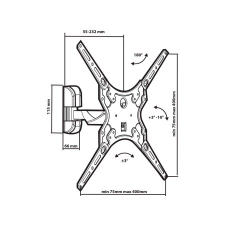 Кронштейн для телевизора настенный Tuarex OLIMP-304 черный для TV 26"-60" max 55 кг, 1 ст св., нак. 0°-12°, от ст. 37 мм., max VESA 400x400 мм.