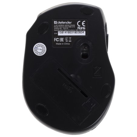Мышь беспроводная Defender Ultra MM-315 черный, 1600 dpi, радиоканал, USB, кнопки - 6