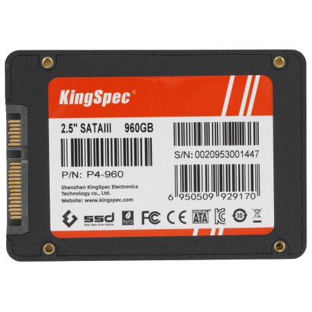 Накопитель SSD KingSpec P4 Series, 960Gb, SATA III, 2.5", R/W 570/560
