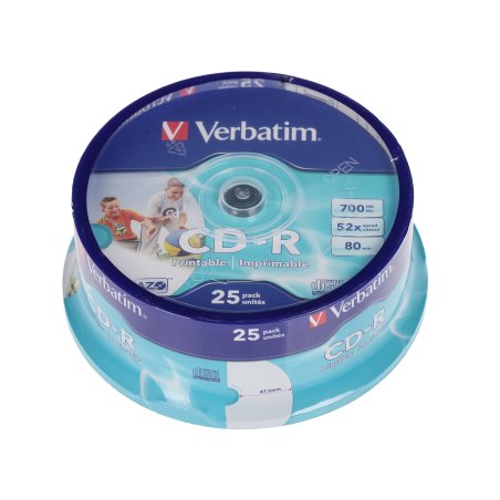 Диск CD-R Verbatim 700Mb 52x Cake Box (25шт) Printable (43439)
