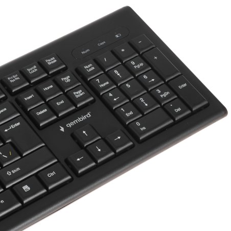 Комплект клавиатура+мышь беспроводные Gembird KBS-8002, 2.4ГГц, черный, 104 клавиши+2 кнопки+колесо кнопка, 1000DPI, батарейки в комплекте
