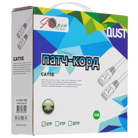 Патч-корд литой Aopen/Qust UTP кат.5е 30м серый
