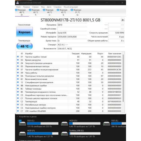 Жесткий диск Seagate Original SATA-III 8Tb ST8000NM017B Exos 7E10 (7200rpm) 256Mb 3.5"