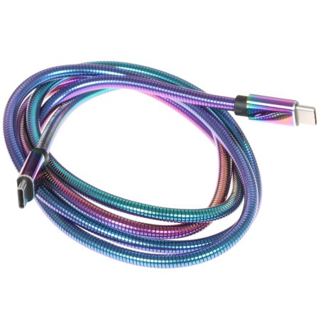 Кабель Qumo, Type С - Type C, USB 3.0, 1,2м, 5-20В, 5А, 60 Вт, опл. металл. пружинка, кон. металл, rainbow