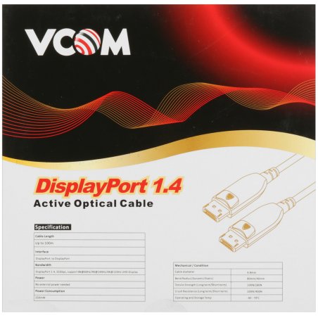 Активный оптический кабель VCOM D3751-10M DP1.4 32Gbs/8K@60Hz 10м D3751-10M