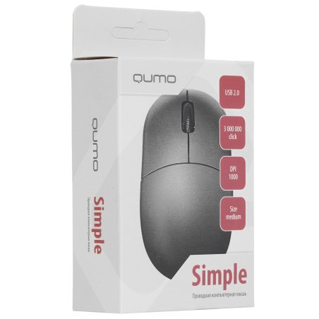 Мышь проводная Qumo Simple Office M92 черный, 1000 dpi, USB, кнопки - 3