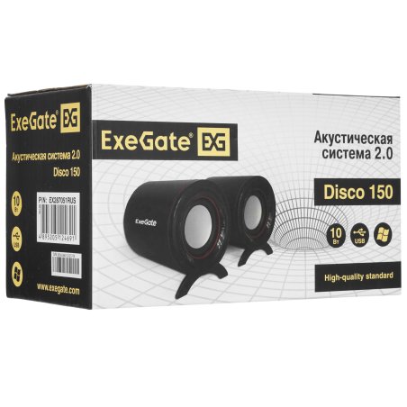 Акустическая система 2.0 ExeGate EX287054RUS Disco 120 (питание USB, 2х3Вт (6Вт RMS), 100-20000Гц, черный)