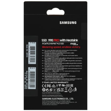 Накопитель SSD Samsung 990 PRO, 2000Gb, PCIe 4.0 x4, M.2 2280, NVMe, R/W 7450/6900, с радиатором