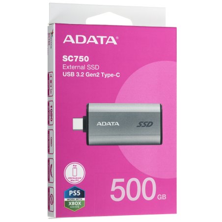 Внешний SSD ADATA SC750, 500 Gb, USB 3.2 Gen 2 Type-C, R/W 1050/1000, черный