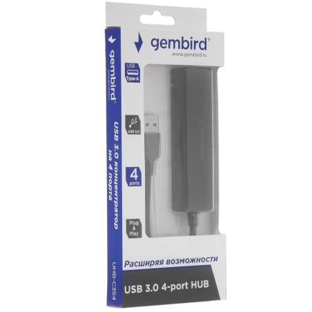 Концентратор USB 3.0 Gembird UHB-C354, 4 порта, с доп питанием
