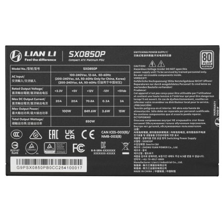 Блок питания Lian-Li ATX 850W SX0850P 80+ platinum (20+4pin) APFC 120mm fan 8xSATA Cab Manag RTL
