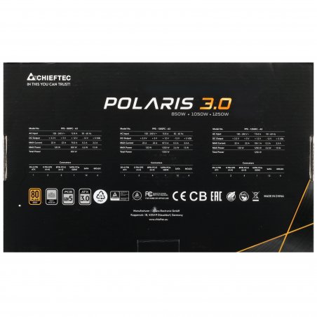 Блок питания Chieftec Polaris 3.0 PPS-850FC-A3, 850Вт, 80 PLUS Gold, 140мм, модульный, черный