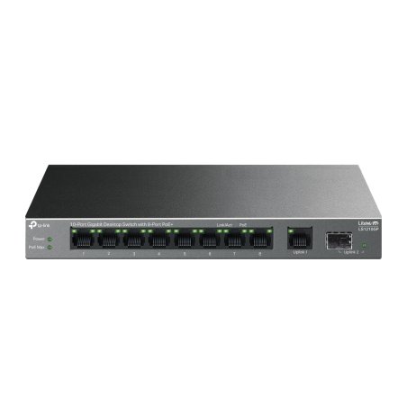 Коммутатор настольный TP-Link LS1210GP с 9 гигабитными портами (8 портов PoE+) и портом SFP